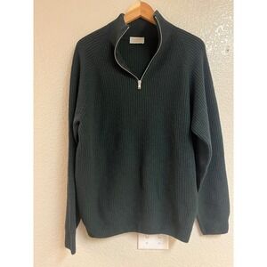 John Smedley Ryker Cashmere Wool Quarter Zip Sweater Mens XL Green